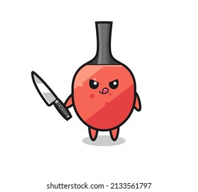 linda mascota de raqueta de tenis de mesa como psicópata sujetando un cuchillo, diseño de estilo lindo para camiseta, pegatina, elemento logo