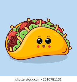 Cute Taco Cartoon Icon Illustration. Fastfood Object Icon Concept