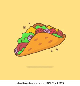 Cute taco cartoon illustration vector icon. Concept Premium Vector Food Icons Isolated. 