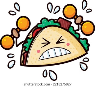 Cute taco character doing weightlifting