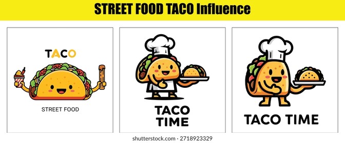 Cute Taco Characters with Chef Hats and Food Serving Keywords: taco, cartoon, character, chef