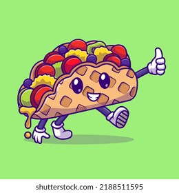 Cute Taco Food Thumbs Up Cartoon Vector Icon Illustration Food Object Icon Concept Isolated Premium Vector. Flat Cartoon Style