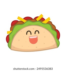 Taco lindo con la ilustración de la cara kawaii