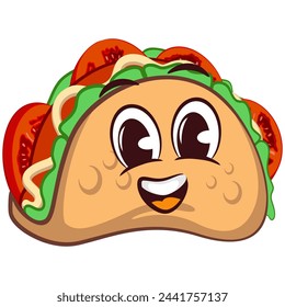 cute taco mascot character emoticon with funny face, cute taco mascot