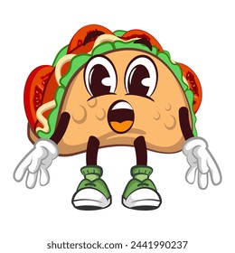 cute taco mascot character emoticon with shocked funny face, cute taco mascot