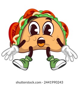 cute taco mascot character emoticon with funny face when tired, cute taco mascot