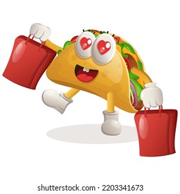 Cute taco mascot happy shopping. Perfect for food store, small business or e-Commerce, merchandise and sticker, banner promotion, food review blog or vlog channel
