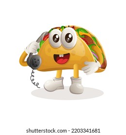 Cute taco mascot pick up the phone, answering phone calls. Perfect for food store, small business or e-Commerce, merchandise and sticker, banner promotion, food review blog or vlog channel
