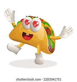 Cute taco mascot playful and happy. Perfect for food store, small business or e-Commerce, merchandise and sticker, banner promotion, food review blog or vlog channel
