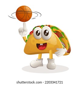 Cute taco mascot playing basketball, freestyle with ball. Perfect for food store, small business or e-Commerce, merchandise and sticker, banner promotion, food review blog or vlog channel
