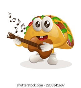 Cute taco mascot playing guitar. Perfect for food store, small business or e-Commerce, merchandise and sticker, banner promotion, food review blog or vlog channel
