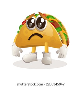 Cute taco mascot with sad expression. Perfect for food store, small business or e-Commerce, merchandise and sticker, banner promotion, food review blog or vlog channel
