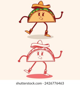 Taco lindo mascota pulgares para arriba con sombrero. Lindo bigote tacos logo mascota Ilustraciones vectoriales para su trabajo merchandise camiseta, pegatinas y diseños de etiquetas, póster, tarjetas de felicitación publicidad com