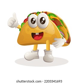 Cute taco mascot thumbs up. Perfect for food store, small business or e-Commerce, merchandise and sticker, banner promotion, food review blog or vlog channel
