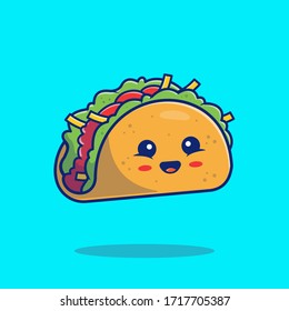 Cute Taco Mascot Vector Icon Illustration. Food Cartoon Character Isolated. Flat Cartoon Style Suitable for Web Landing Page, Banner, Flyer, Sticker, Card