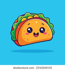 Ilustração de ícone de vetor de mascote de taco bonito. Vetor plano isolado de fast food