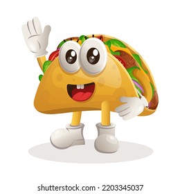 Cute taco mascot waving hand. Perfect for food store, small business or e-Commerce, merchandise and sticker, banner promotion, food review blog or vlog channel
