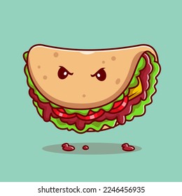 Cute Taco Monster Cartoon Vector Icon Illustration Food Holiday Icon Concept Isolated Premium Vector. Flat Cartoon Style