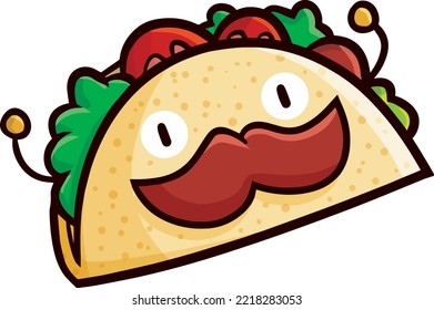 Cute taco with moustache cartoon vector