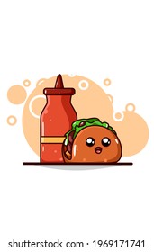 A cute taco with sauce cartoon illustration