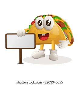 Cute taco standing next to a billboard. Perfect for food store, small business or e-Commerce, merchandise and sticker, banner promotion, food review blog or vlog channel
