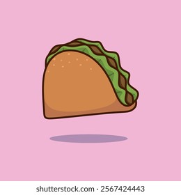 Cute Taco Vector Icon Illustration. Food Cartoon Character Isolated. Flat Cartoon Style.