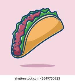 Cute Taco Vector Illustration. Food Cartoon Character Isolated. Flat Cartoon Style Suitable for Web Landing Page, Banner, Flyer, Sticker.