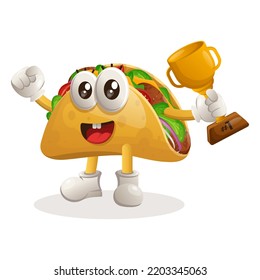 Cute taco winning award and celebrating success. Perfect for food store, small business or e-Commerce, merchandise and sticker, banner promotion, food review blog or vlog channel
