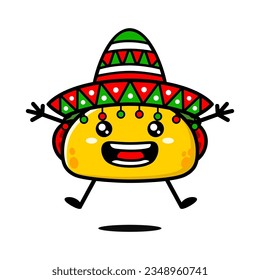 Cute Tacos Cartoon Character With Sombrero Hat
