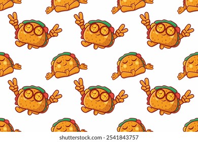 cute tacos food character seamless pattern illustration background 