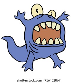Cute tadpole monster. Vector illustration. Funny cute emoticon character.