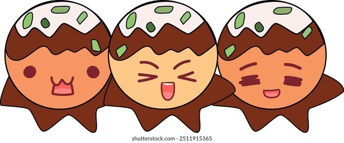 Cute takoyaki illustration: EPS format, smiling face, perfect for children's books, food blogs, restaurant menus, or any project needing a playful touch