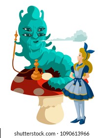 cute tale girl with blue caterpillar