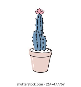 Cute tall cactus with flower in a pot for scandi interior. Great for web design, instructions, cards and apps.