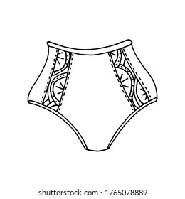Corta las bragas altas con un patrón. Ilustración en blanco y negro. Aislado sobre un fondo blanco.