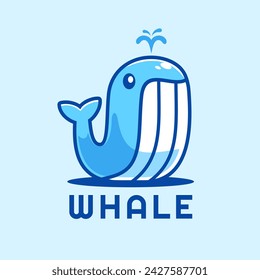 Cute Tall Whale Cartoon Logo Design