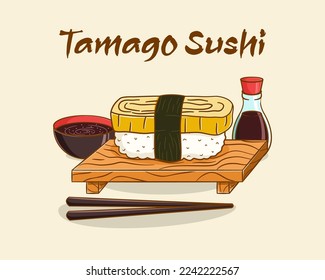 Cute tamago sushi cartoon illustration