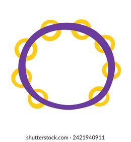 Cute tambourine icon. Vector flat hand drawn musical instrument illustration in cartoon style