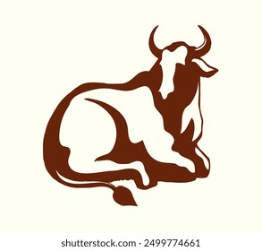 Cute tame beef meat Breton pet tail leg horn snout look India zoo ranch field view white sky text space scene. black hand drawn outline line big Indian beast herd old muzzle head art retro bible logo