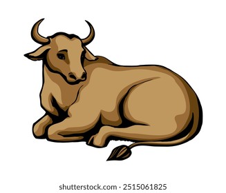 Cute tame beef meat Breton pet tail leg horn snout look India zoo ranch field view white sky text space scene. black hand drawn outline line big Indian beast herd old muzzle head art retro bible logo