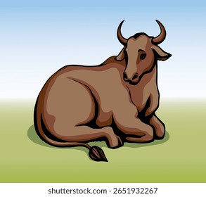 Bela carne de vaca manso Breton animal de estimação rabo perna chifre focinho olhar Índia zoológico rancho campo ver céu branco texto espaço cena. mão preta desenhada linha grande besta indiana manada velha cabeça focinho arte retro bíblia logotipo