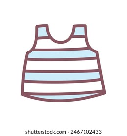 Cute tank top icon. Hand drawn illustration of a striped camisole isolated on a white background. Kawaii sticker. Vector 10 EPS.