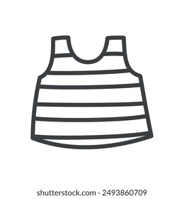 Cute tank top icon. Hand drawn monochrome illustration of a striped camisole isolated on a white background. Kawaii sticker. Vector 10 EPS.