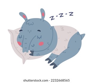 Cute Tapir Animal with Proboscis Cuddling on Pillow and Sleeping Vector Illustration