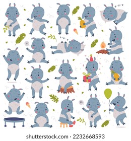 Cute Tapir Animal with Proboscis Engaged in Different Activity Vector Set