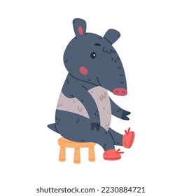 Cute Tapir Animal with Proboscis Sitting on Chair Wearing Shoes Vector Illustration