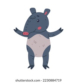 Cute Tapir Animal with Proboscis Standing and Smiling Vector Illustration