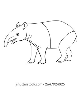 Cute Tapir Silhouette line art black vector illustration