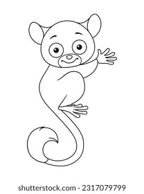 Cute tarsier monkey coloring page cartoon vector illustration