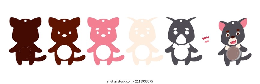 Cute tasmanian devil candy ornament. Layered paper decoration treat holder for dome. Hanger for sweets, candy for birthday, baby shower, christmas. Print, cut out, glue. Vector stock illustration